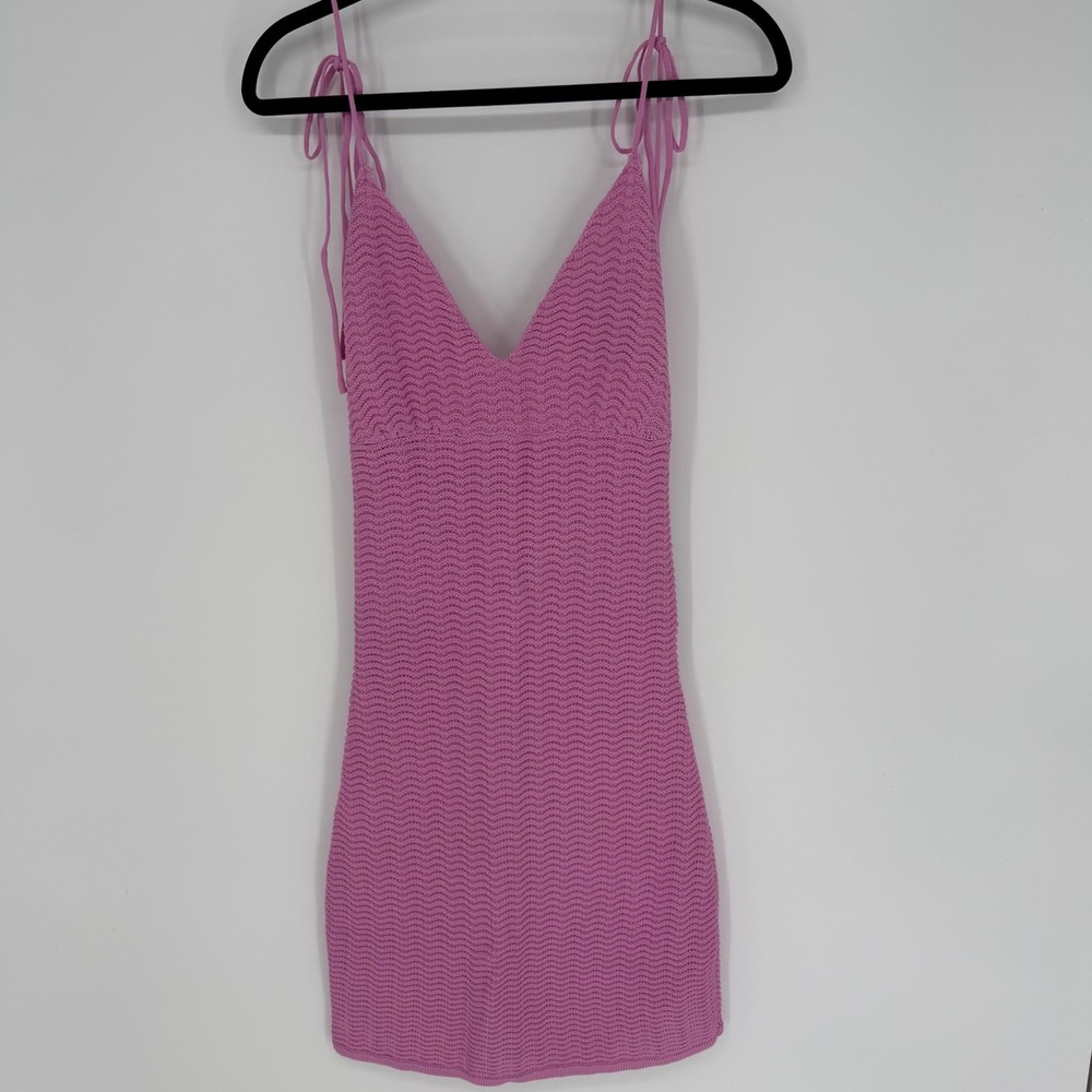NAKED WARDROBE THE CROCHET MINI DRESS PINK LARGE NWT BARBIECORE BODYCON